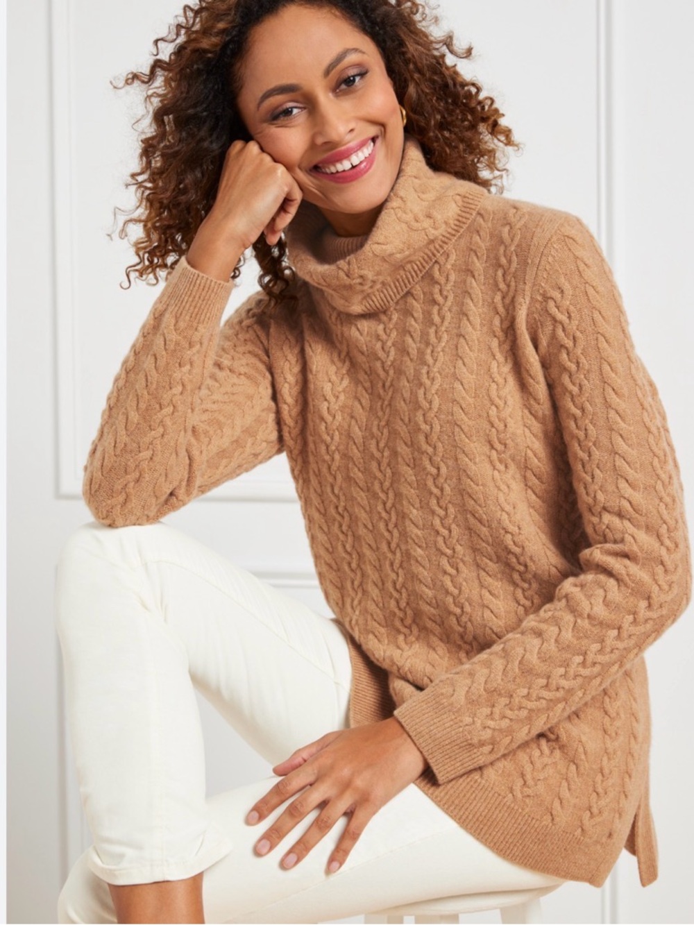 Talbots Pure 100% Cashmere Cozy Cable Knit Sweater - Camel